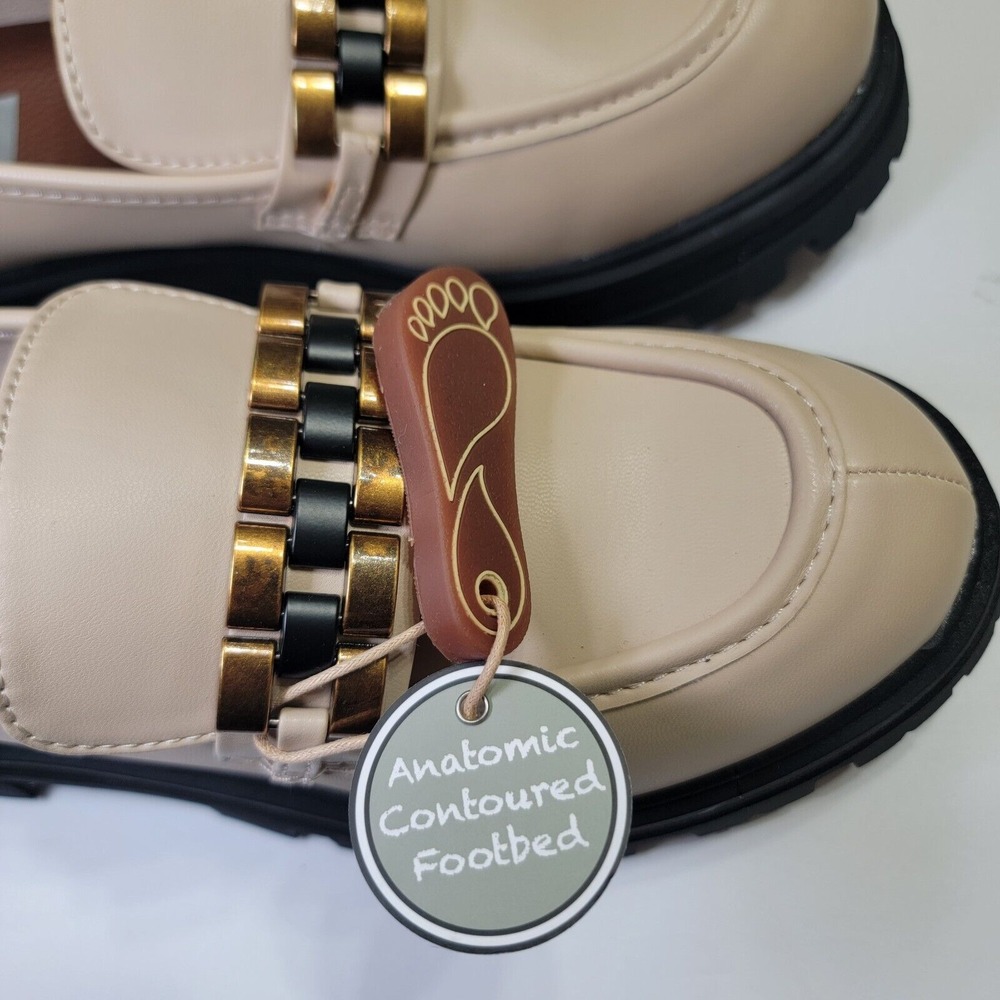 NEW MIA Beige Bronze Chain Slip-On Oxford Chunky Platforms Preppy 8.5 Y2K Academ - Picture 13 of 16